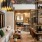a living room with a chandelier and a couch